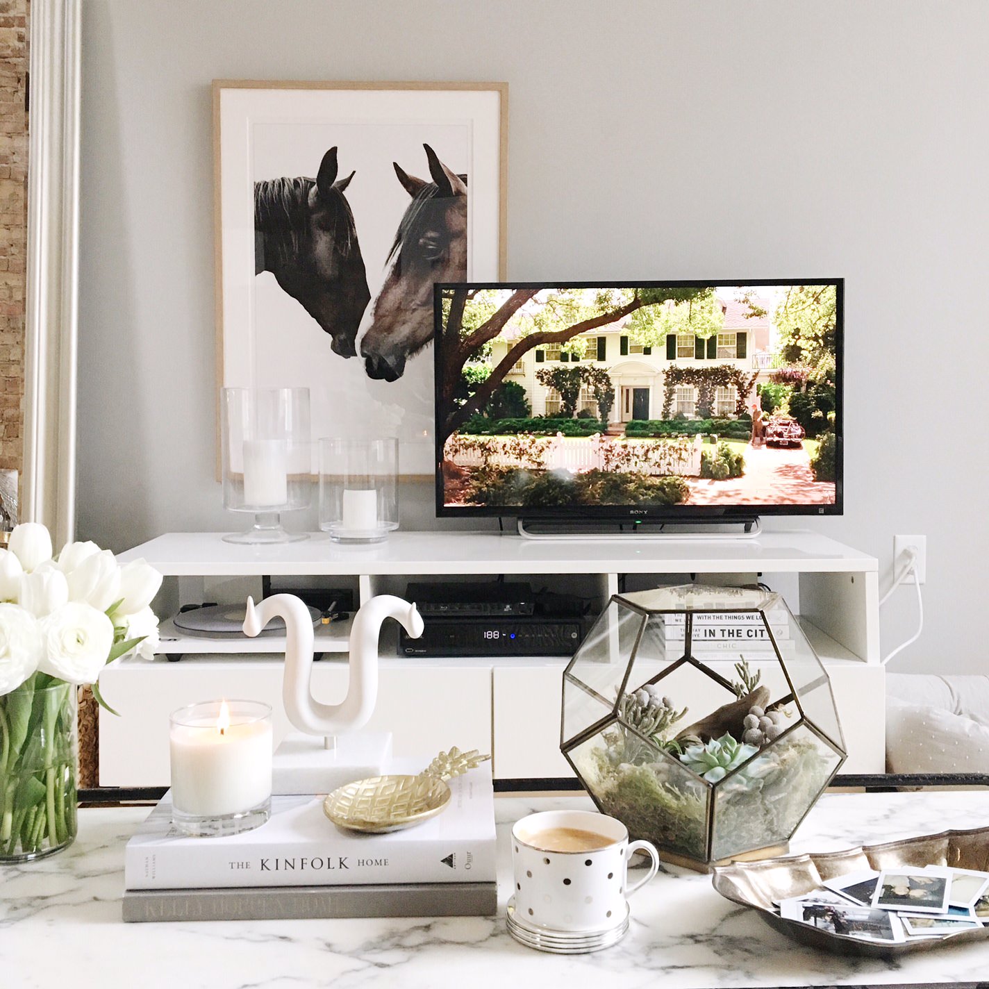 My Lakeview Apartment Tour - media console styling