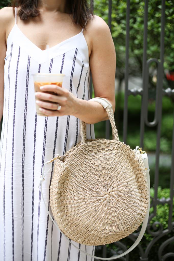 Leather Brown Straw Round Beach Bag Raffia Straw Tote Bag with