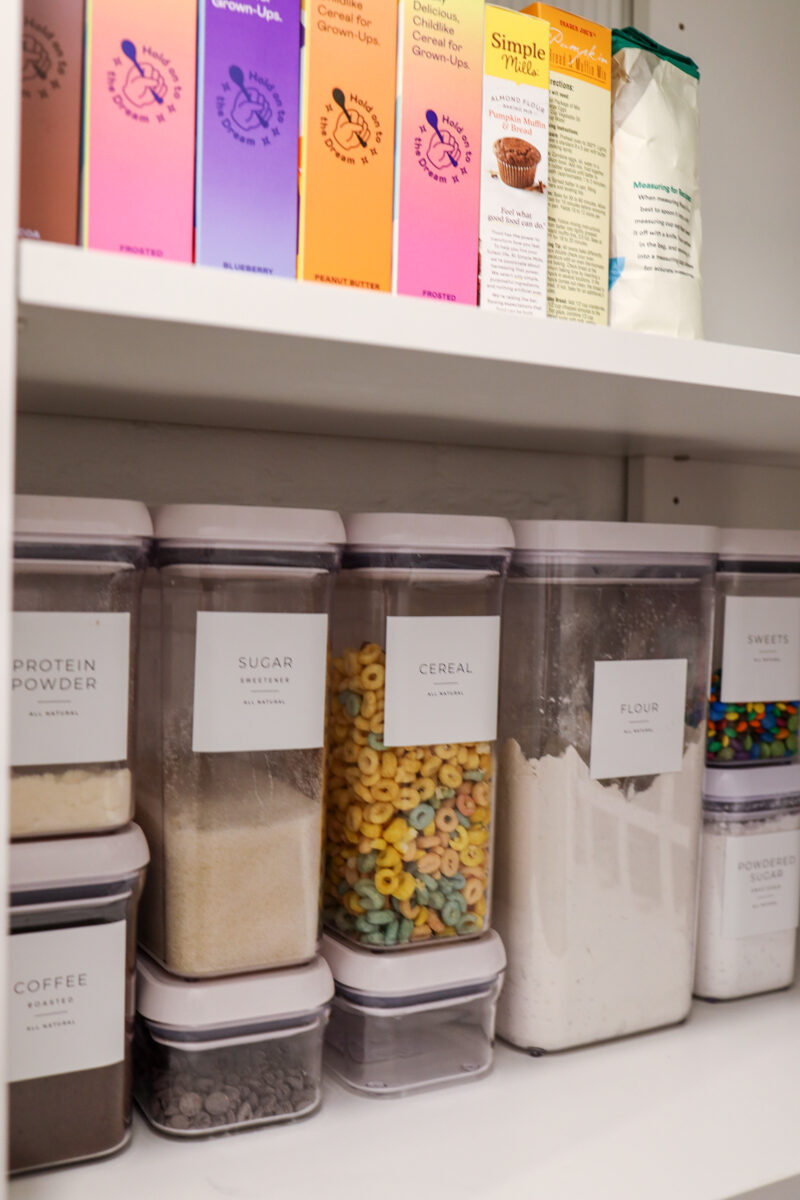 How to Organize a Narrow Staircase Pantry - food storage with labels
