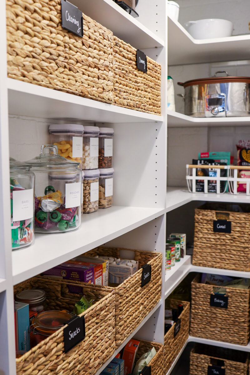 How to Organize a Narrow Staircase Pantry - baskets
