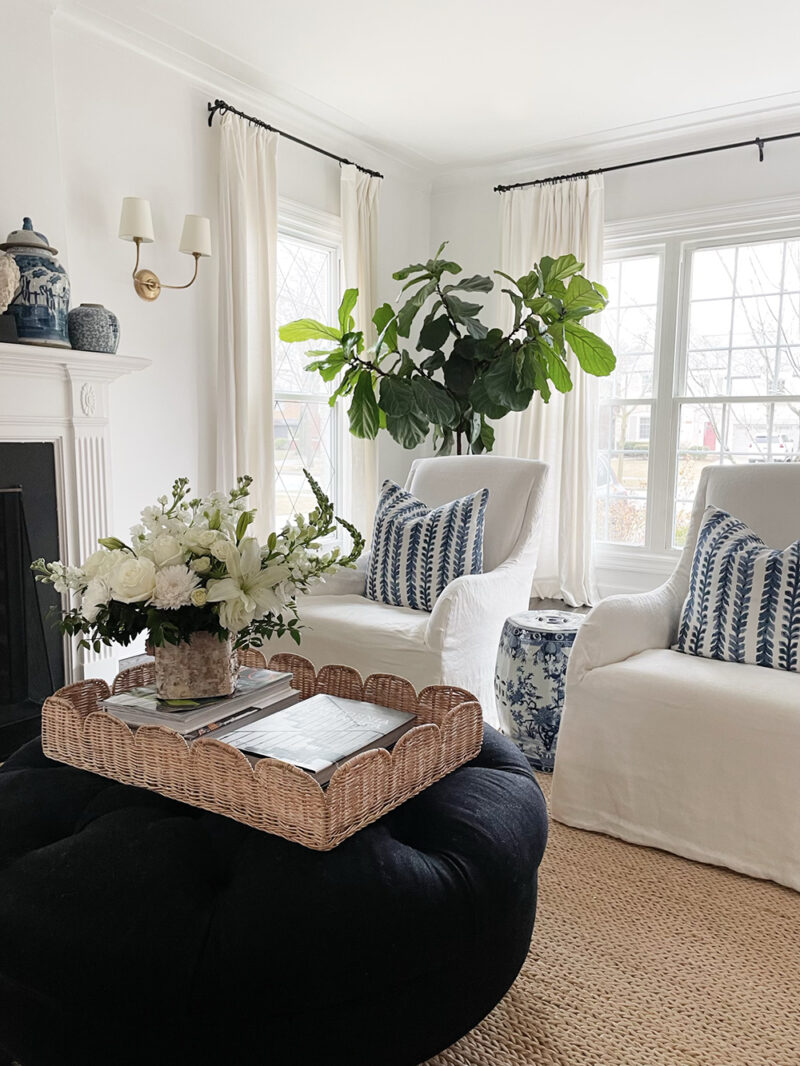 Spring living room update: fig tree, pillows, and chairs. | How to Spring Clean Your Life